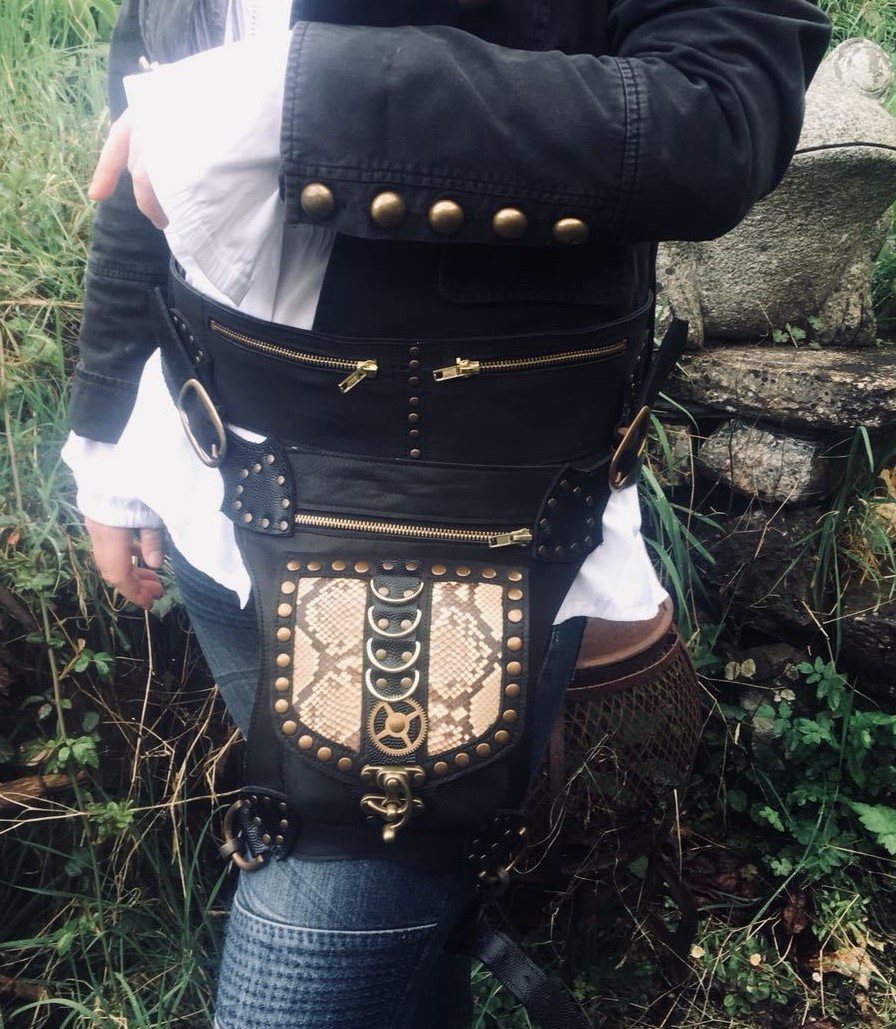 Leather Python Snakeskin Hip Bag Waist Belt Holster Leg Strap Pouch Steampunk