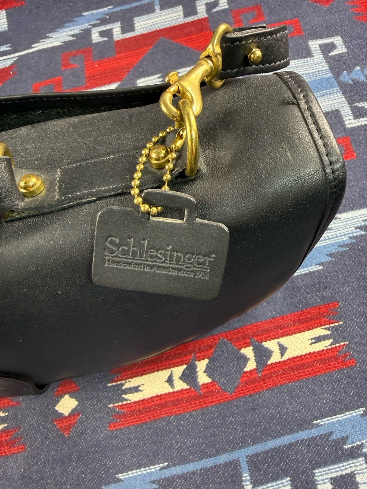 SCHLESINGER Black LEATHER BRIEFCASE Messenger Bag FLAP TOP Case COWHIDE USA Made