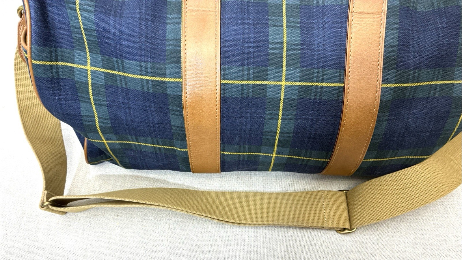 Polo Golf Ralph Lauren Canvas Leather Tartan Duffel Carry On Bag