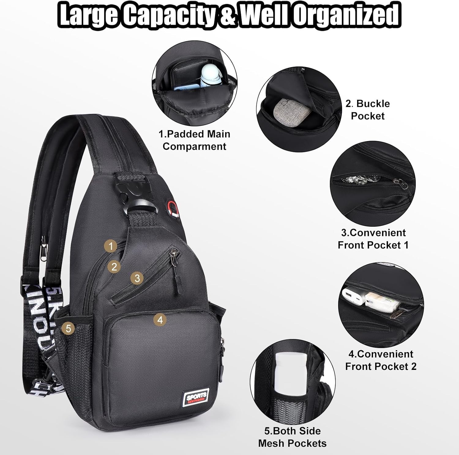 Men Backpack Molle Tactical Sling Chest Pack Shoulder Bag Outdoor Travel Hiking
