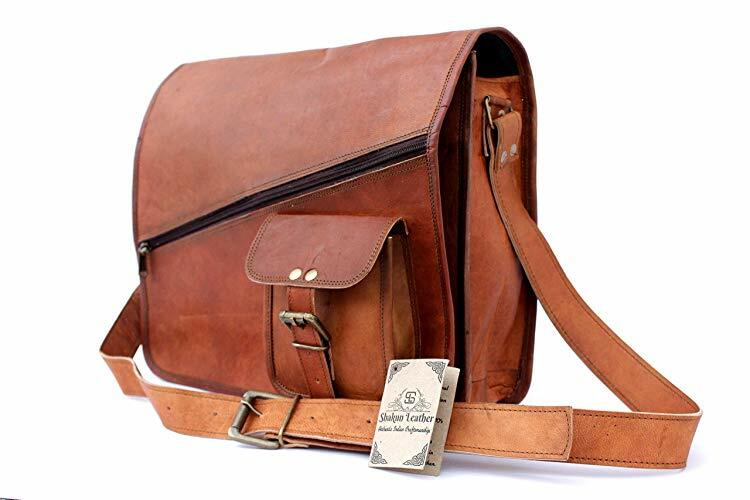 Unisex Goat Leather Business Briefcase Laptop Messenger Shoulder Cross Body Bag