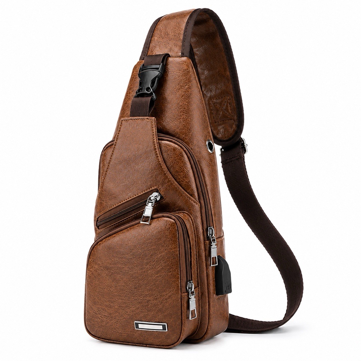 Chest Crossbody Bag Sling Backpack for Men with USB Charge Port Hole