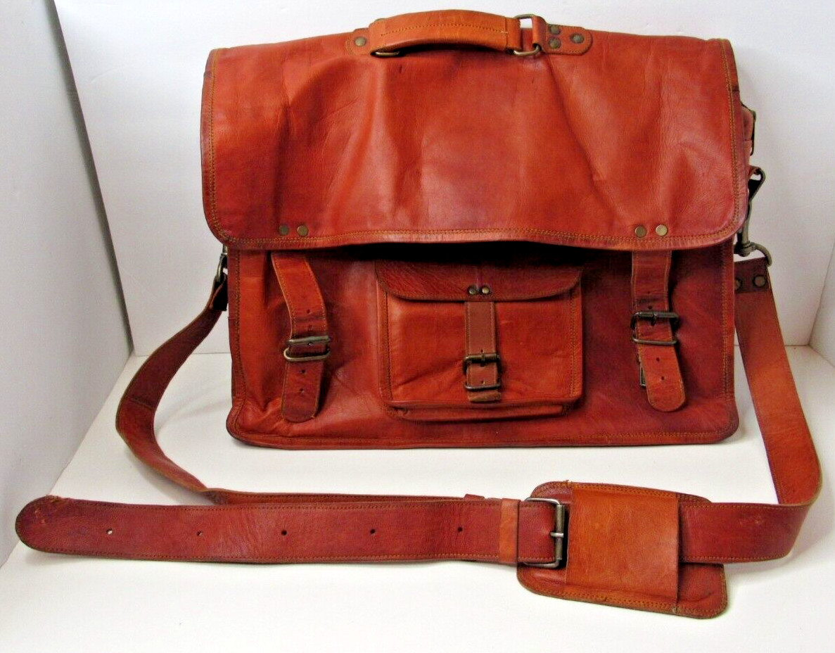 Komals Passion Leather Messenger Bag Brown Laptop Classic Crossbody Buckles #US