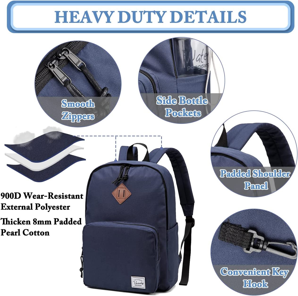 Ultra Lightweight School Backpack for Men Women Bookbag for Kids Boys Girls Navy