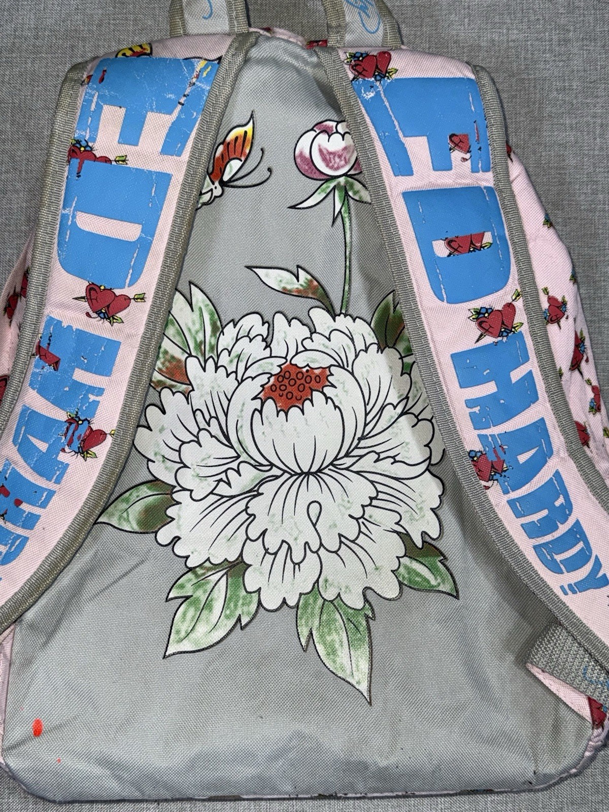 Ed Hardy Backpack Pink Canvas Snow Leopard Rose Y2K Christian Audigier Rare