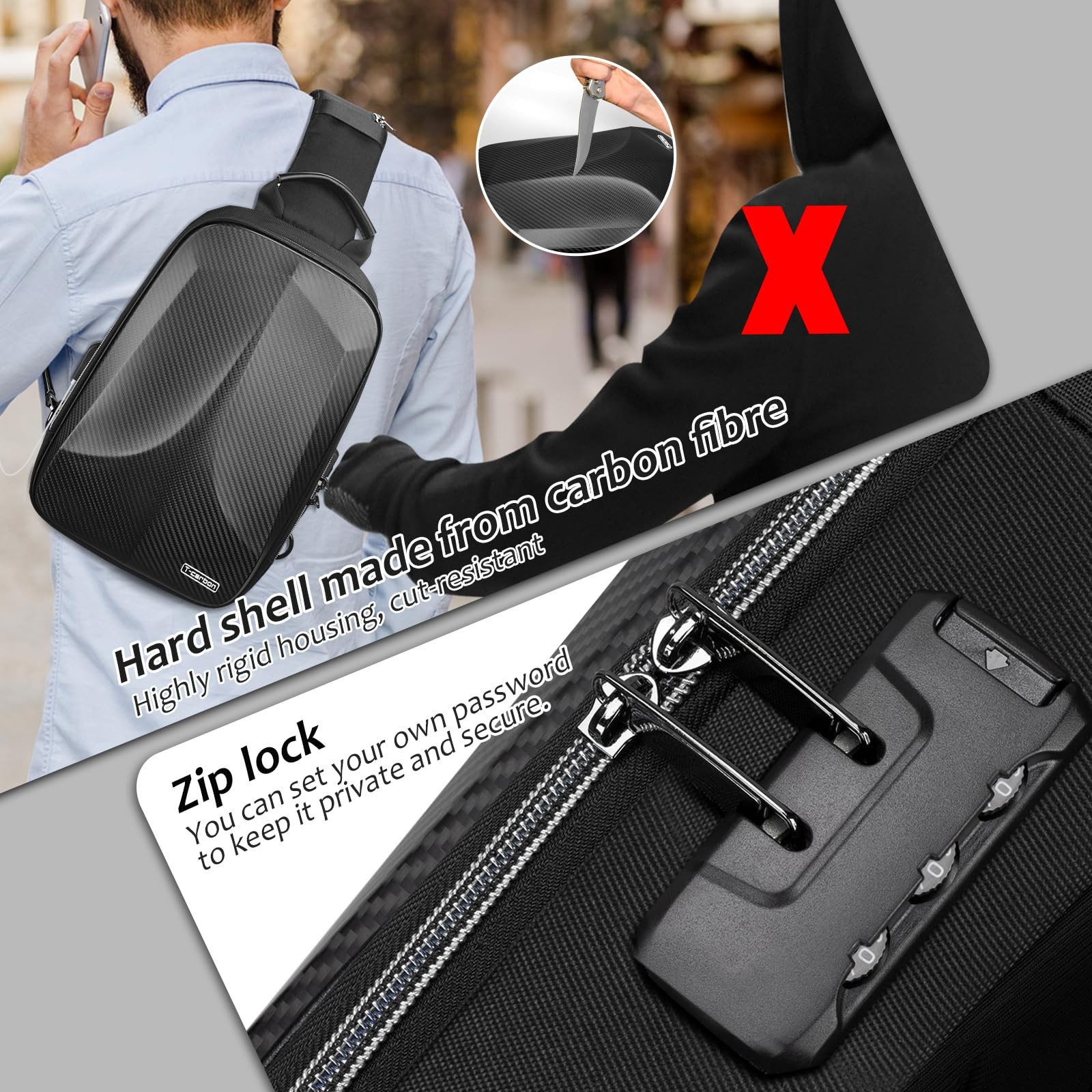 Anti Theft Sling Backpack Waterproof Hard Shell Travel Bag