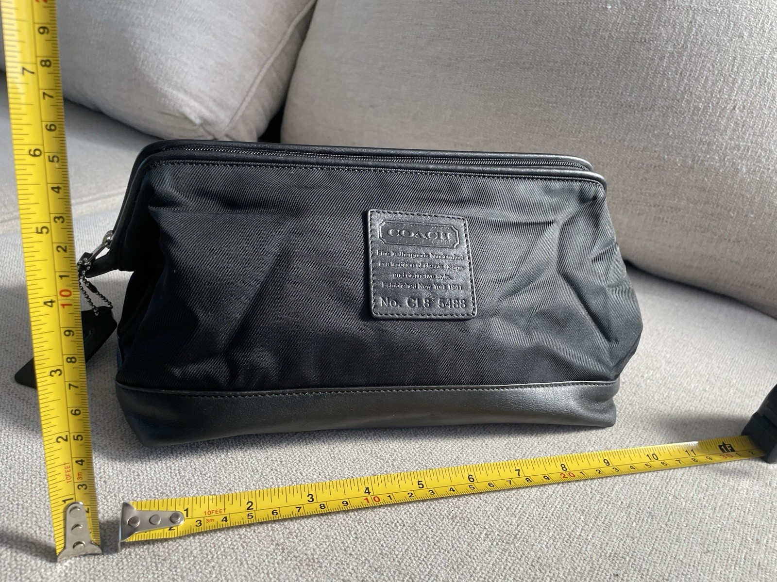 Coach Black Nylon And Leather Dopp Kit Fabric Lined Stamped Coach Logo With Tag