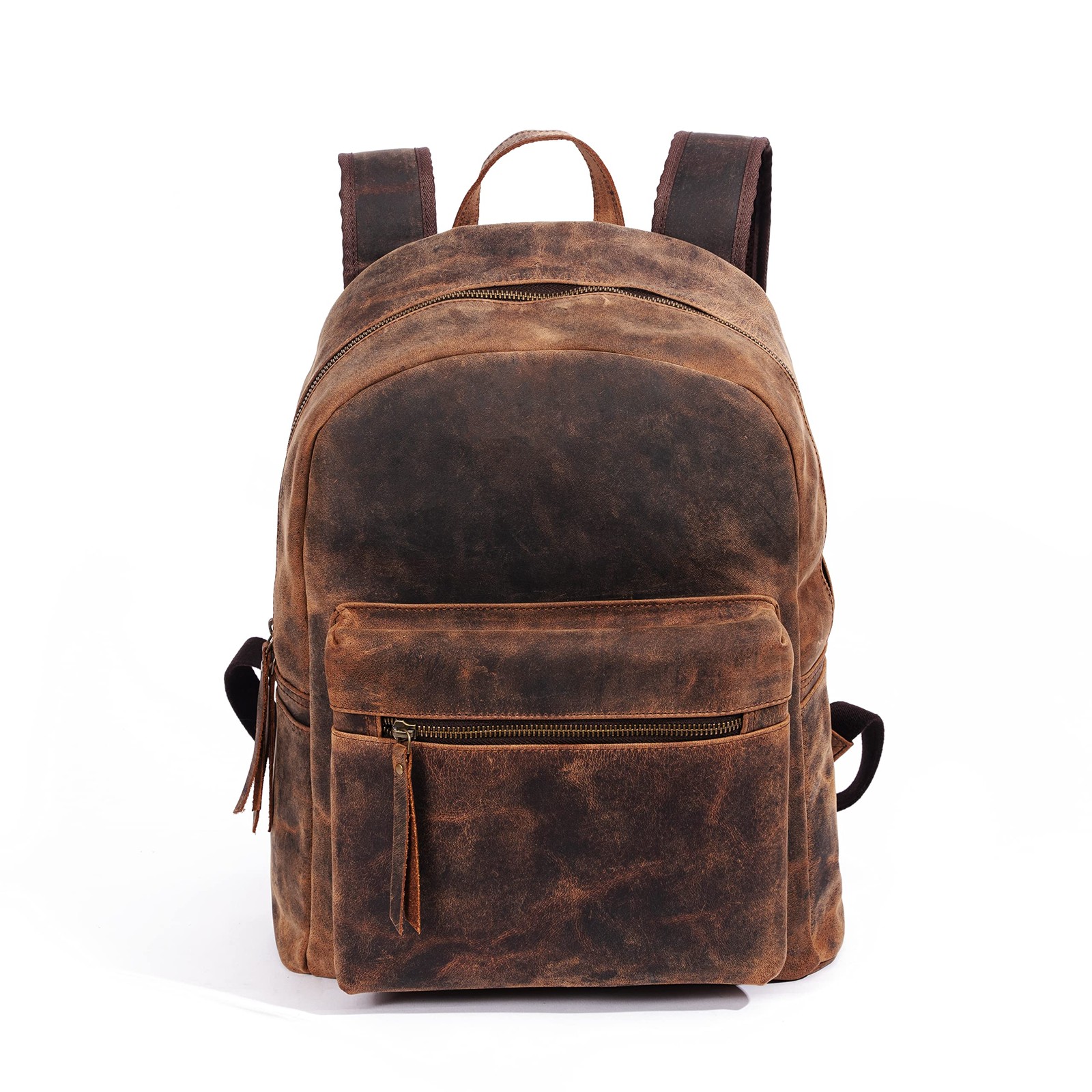 17 inch Leather backpack rucksack laptop bag, travel hiking travel shoulder c…
