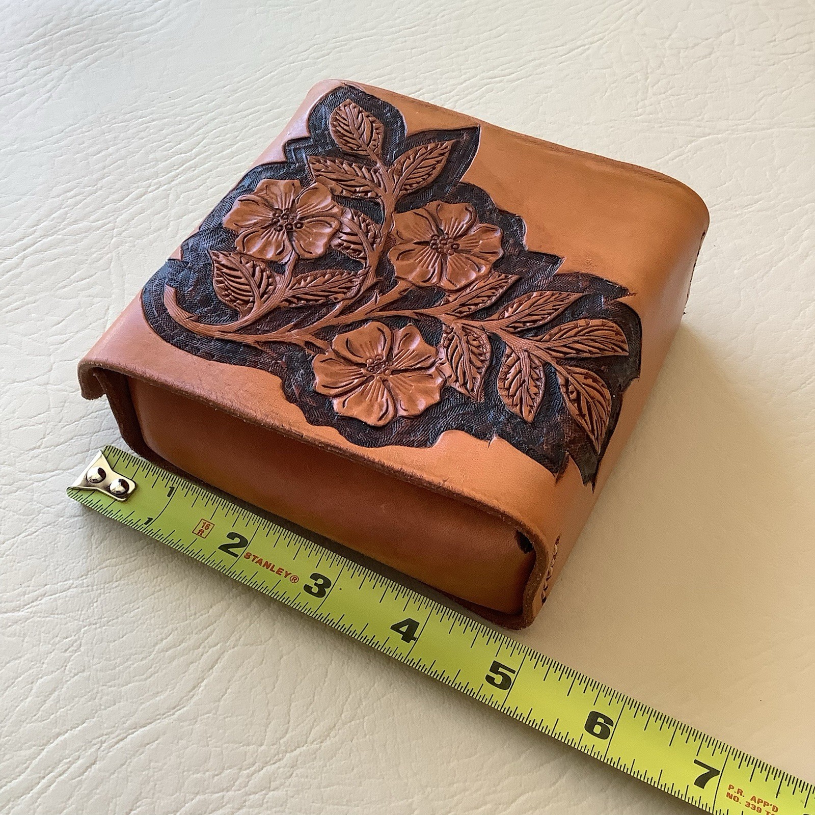 Tooled Leather Case Brown Western Floral Navy Admiral Inscription