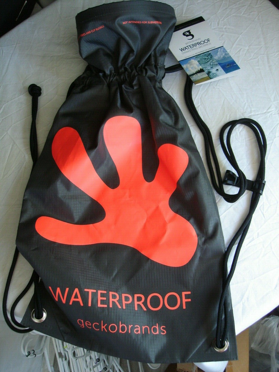 Geckobrands Waterproof Drawstring Backpack GRAY/RED Packable Cinch Dry Bag,