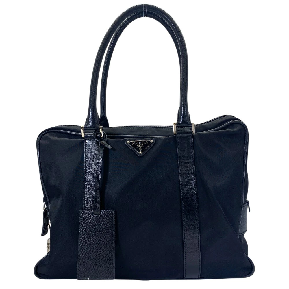 PRADA Briefcase Business Bag Nylon Saffiano Leather Triangle Logo Nero Black