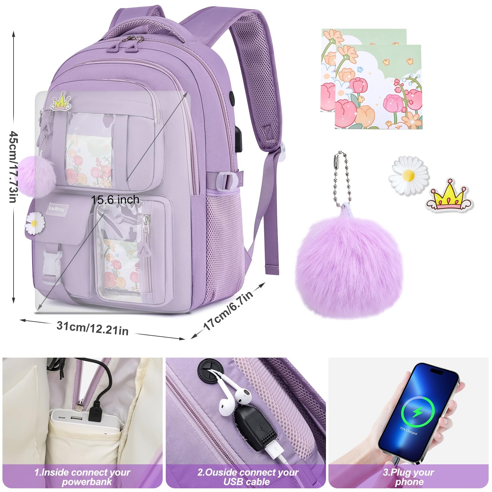 kadilong Cute School Backpack Bookbag for Girls,Laptop Bag Back Pack for Wome…