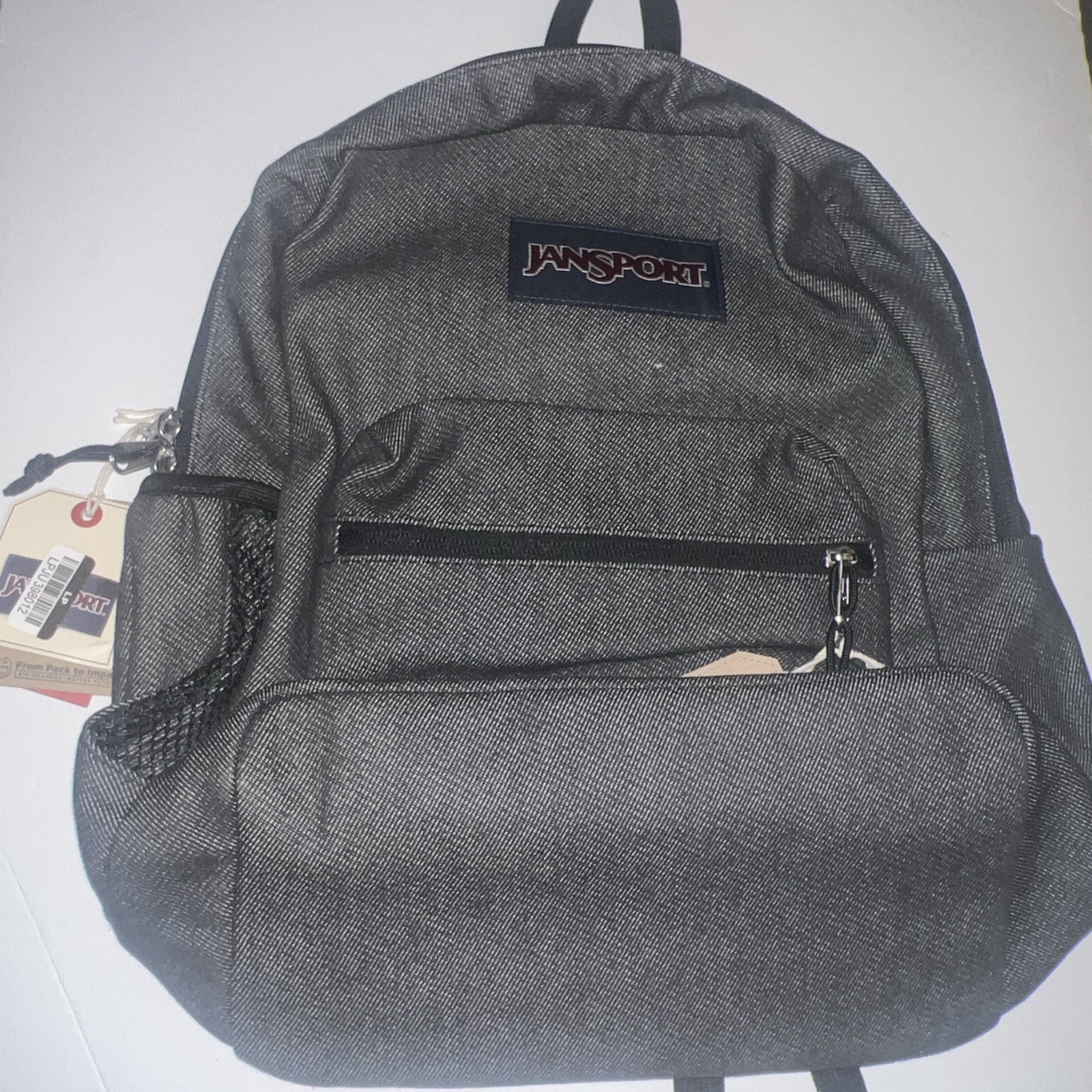JanSport Cross Town Plus Remix 17″ Backpack – Black: Abstract Denim Shell,