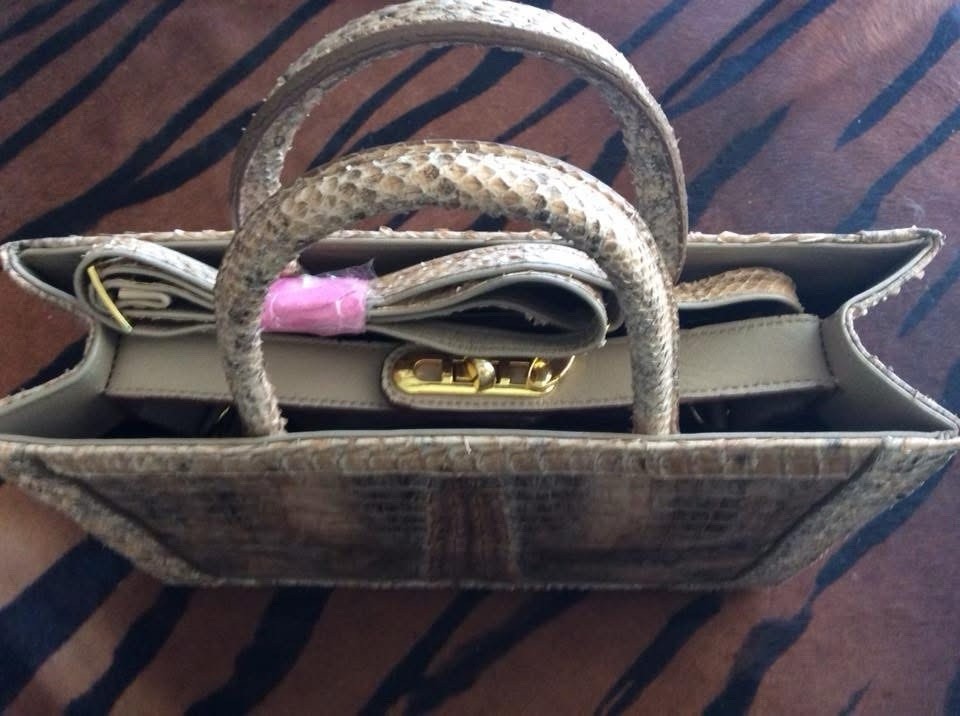 Authentic Hornback Crocodile & Python Leather Tote – Luxury Exotic Skin Handbag