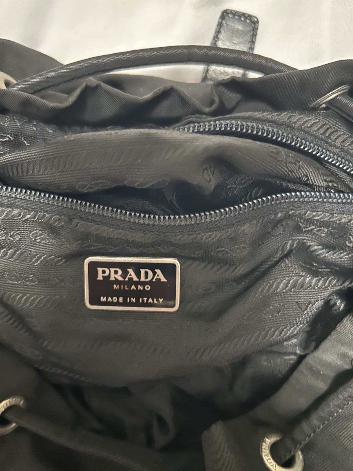 PRADA Milano Black Drawstring Backpack w/ Buckle, Adjustable Strap, Italy
