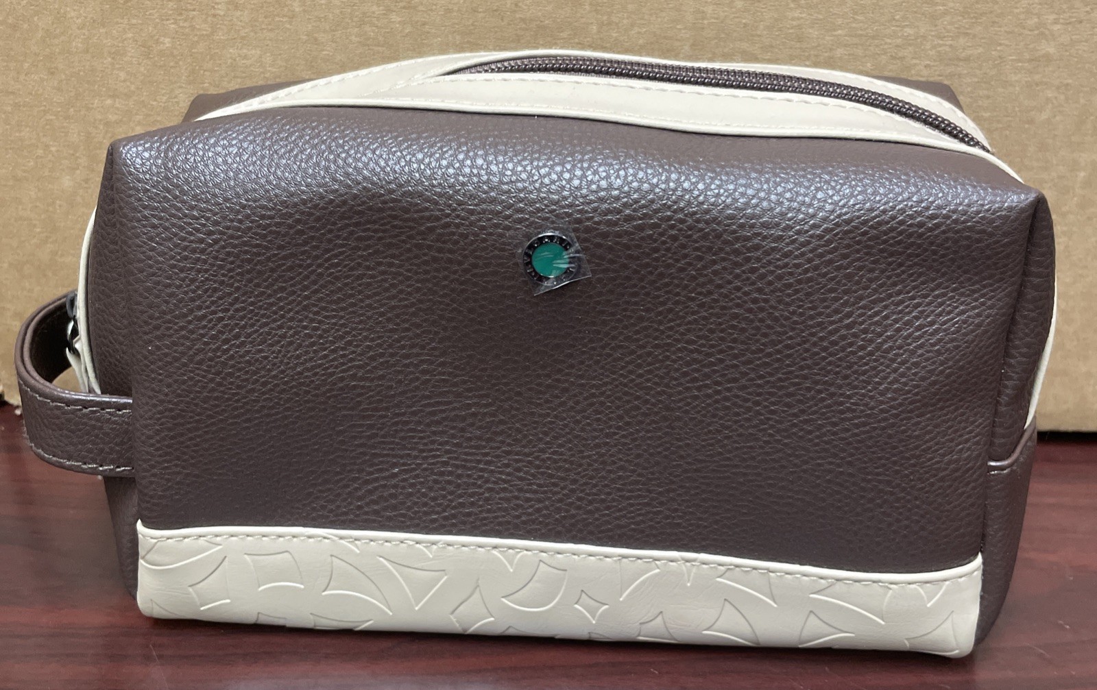BVLGARI Travel Toiletry Bag, Men’s Brown Zipped Amenity Dopp Kit Emirates Pouch