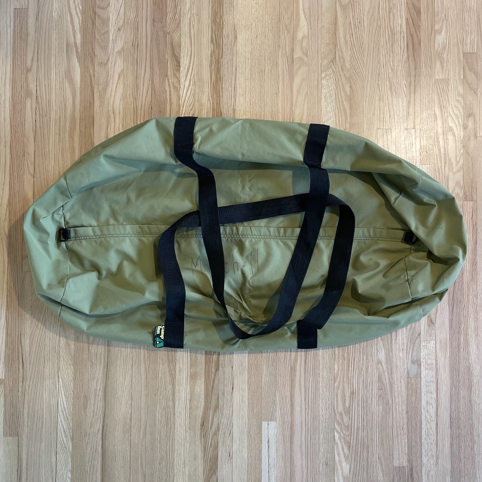 Vtg Camp Inn Large Green Duffel Bag USA Made HUGE 36”x24” Handles, Zip