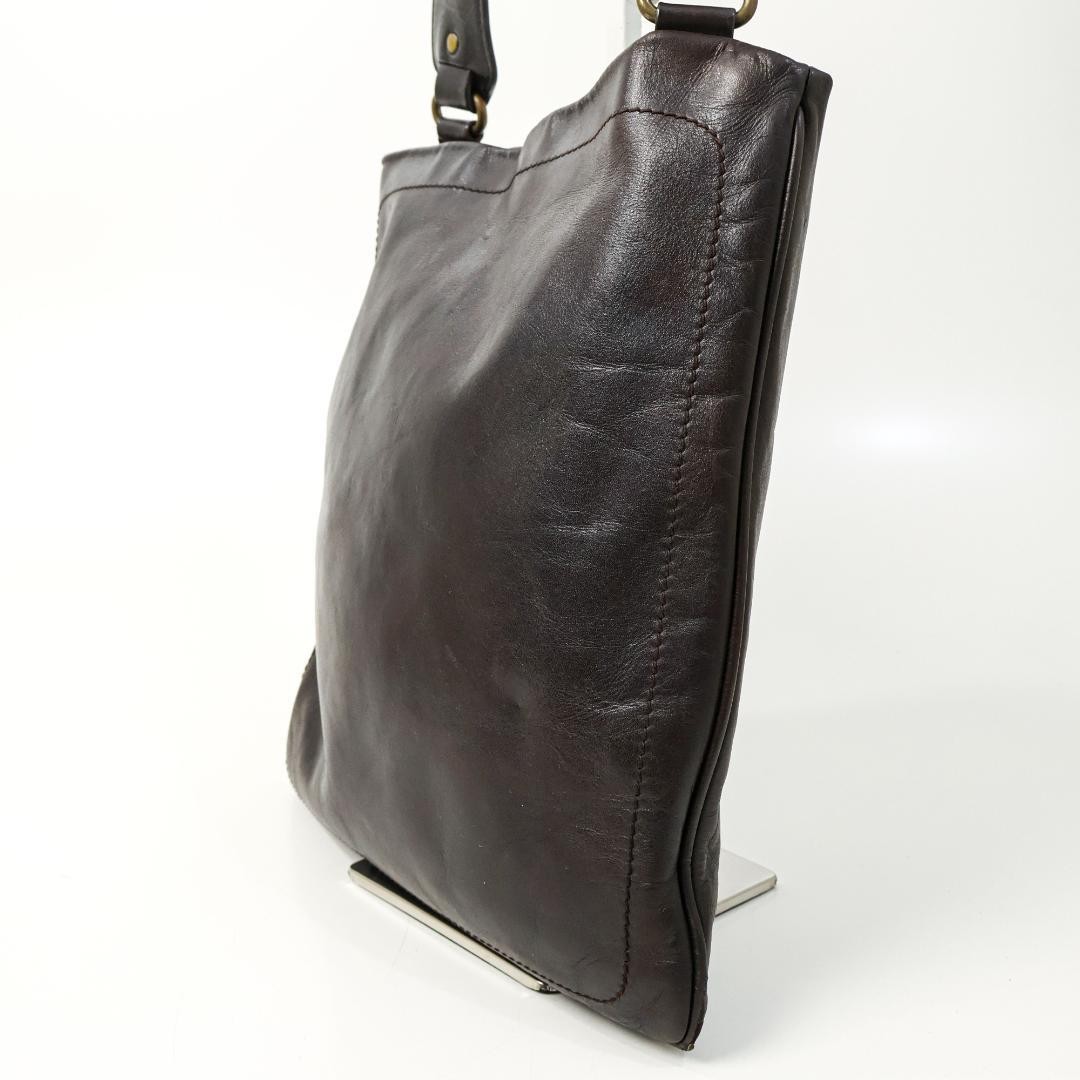 Authentic Bally Leather Shoulder Bag 29cm Brown Damaged Carry Casual Men’s