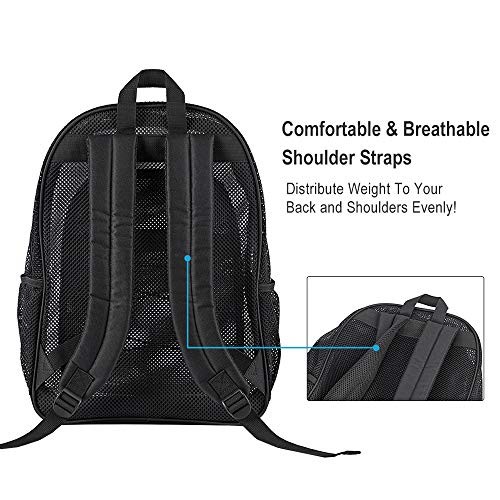 Heavy Duty Mesh Backpack, See Through College Backpack, Semi-transparent Black