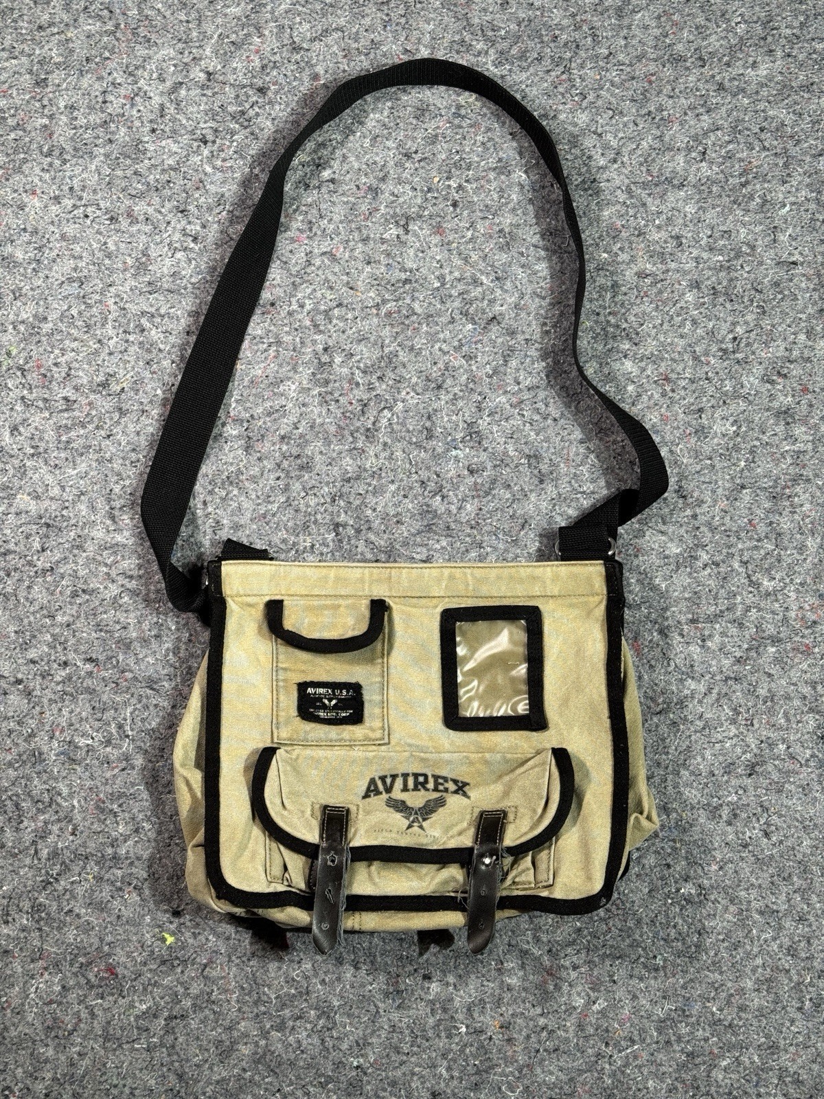 Vintage 80s Avirex Beige Canvas Military Survival Gear messenger bag