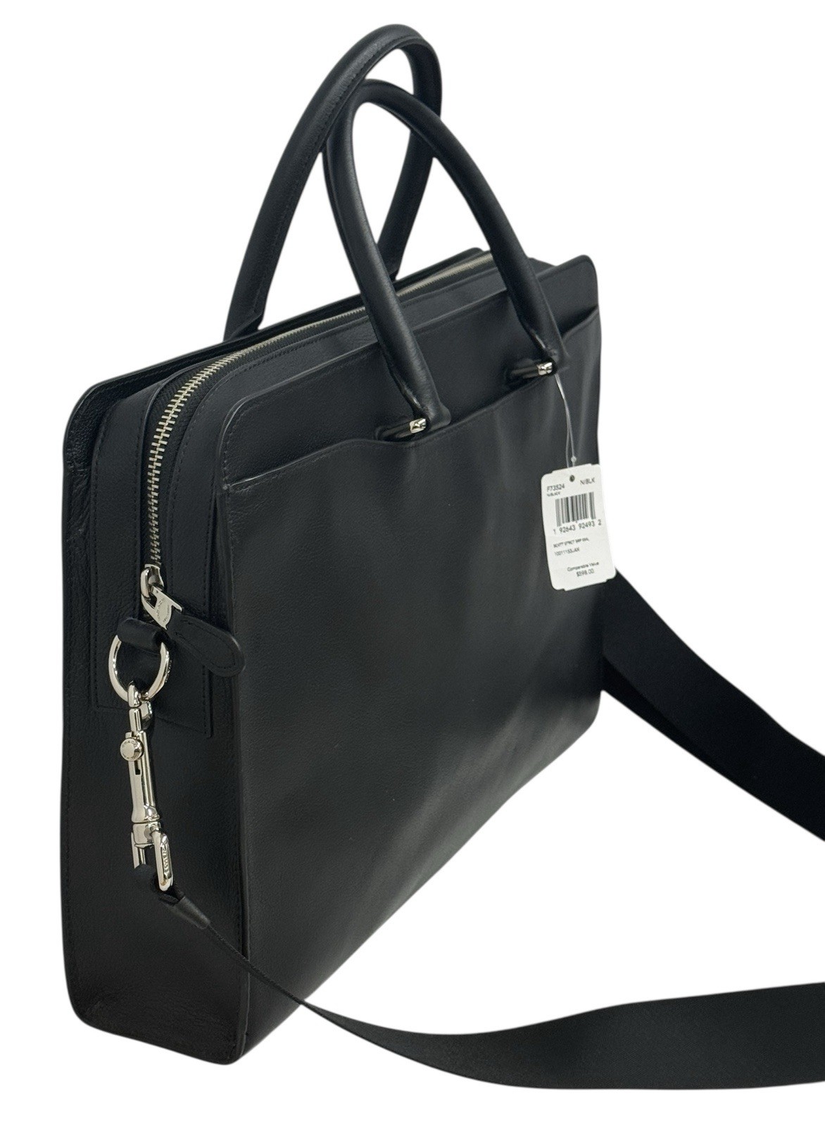 NWT COACH Beckett 2-Way Structured Black Leather Shoulder Business Briefcase New
