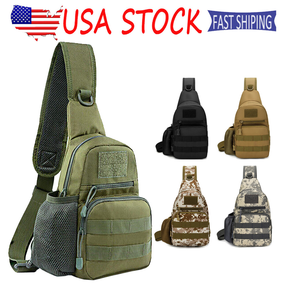 Tactical Sling Bag Military Shoulder Bag Assault Pack with Water Bottle Holder