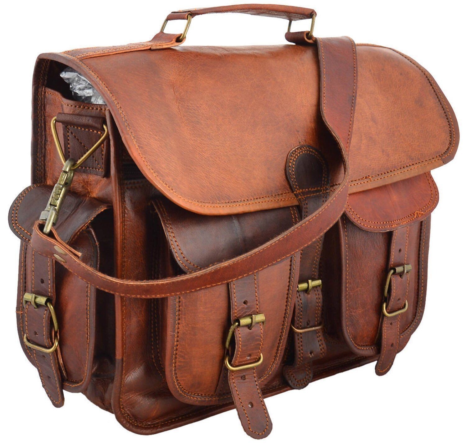 Bag Goat Leather Laptop Messenger Genuine Brown Satchel Briefcase Vintage Real