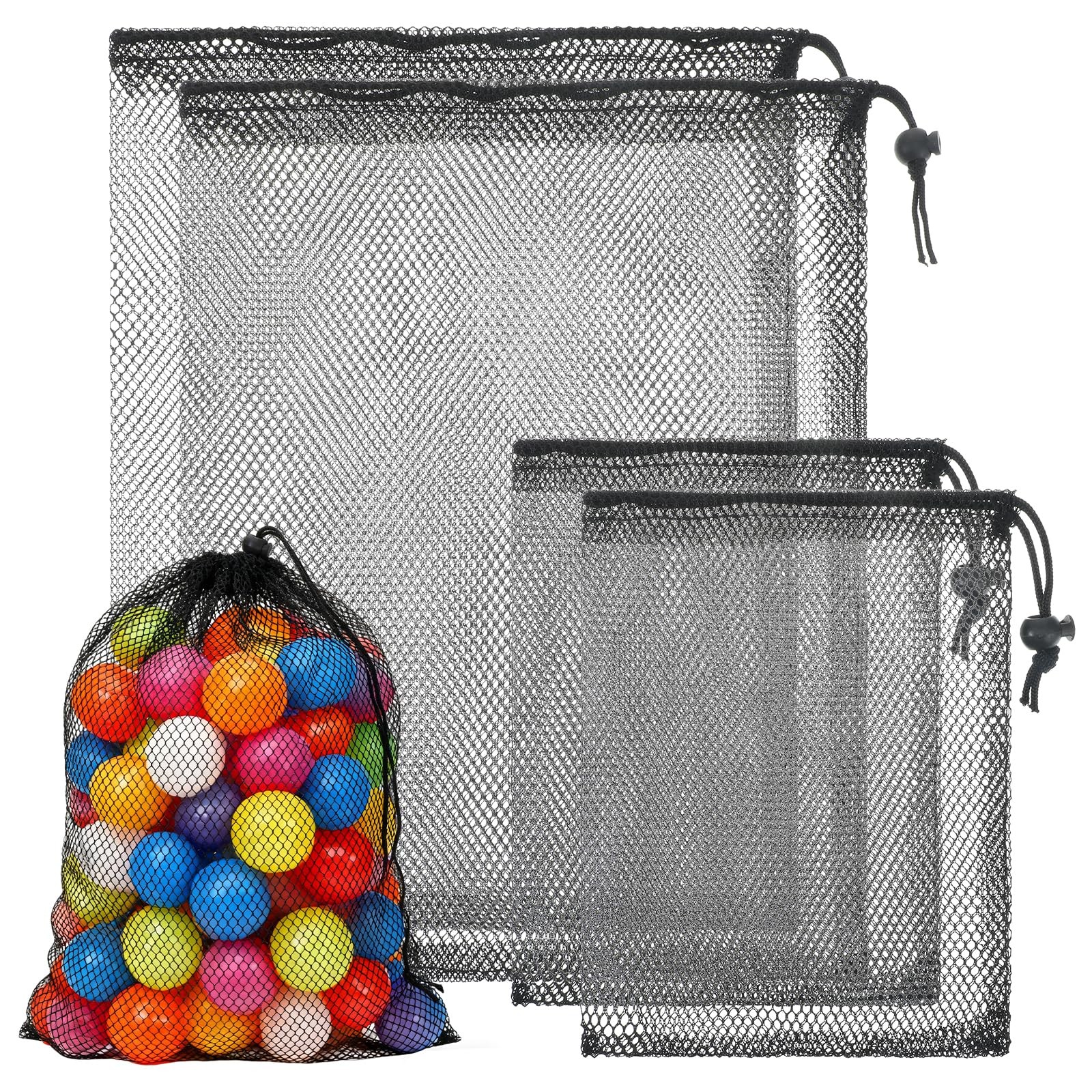 Tweruna 4 PCS Mesh Drawstring Bag, Black Nylon Mesh Ball Bag, Multipurpose St…
