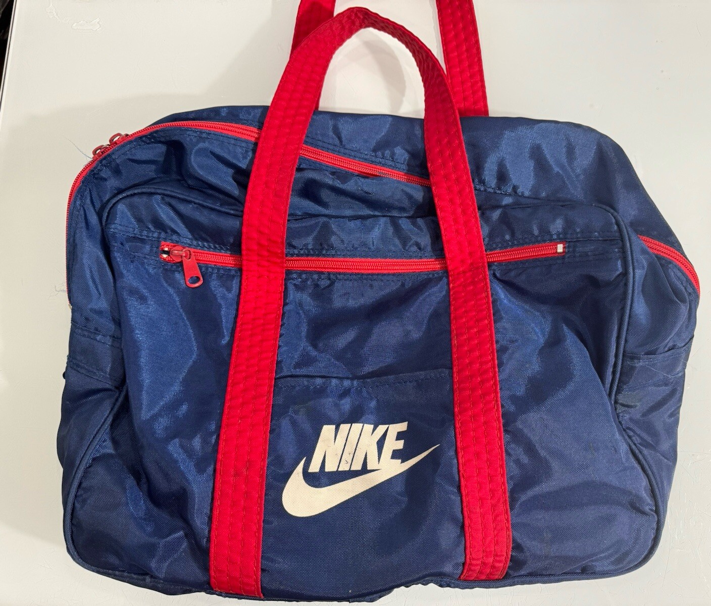 Vintage 1970s NIKE Blue Red Duffle Gym Bag Taiwan Made YKK Zippers – RARE BAG
