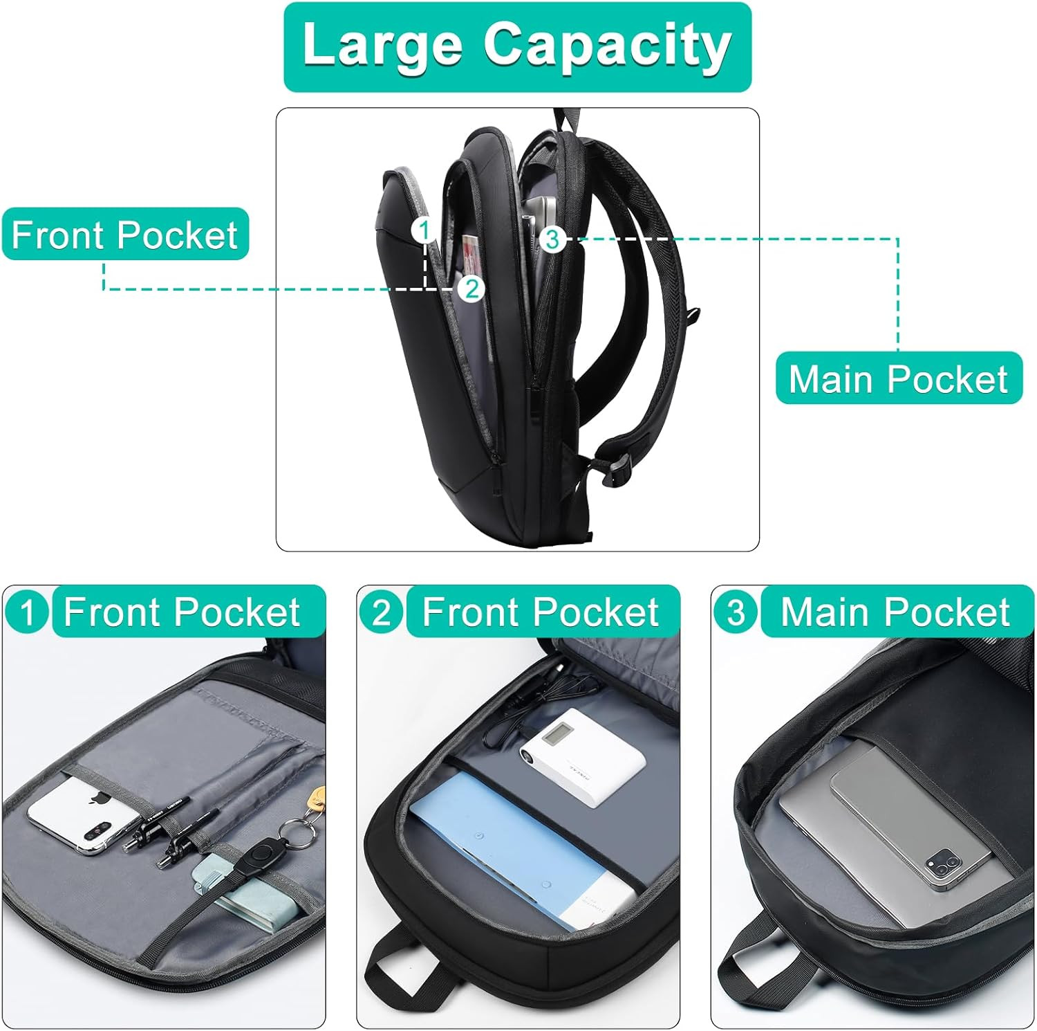 Mochila de negocios para hombre de 17 pulgadas, delgada y expandible