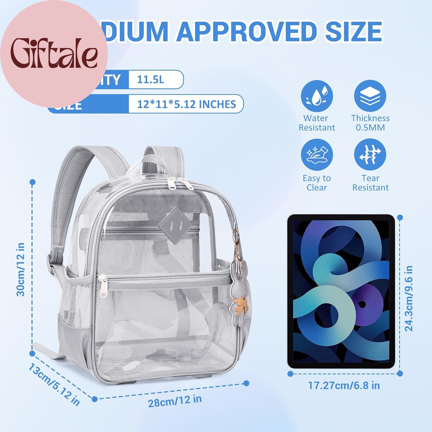 Clear Backpack for Stadium Events Approved 12×6×12, Thick TPU Mini Clear Bag wit