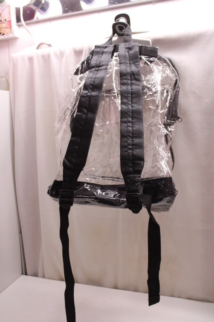 Eastsport transparent PVC plastic backpack black trim straps 10X14X6 inches