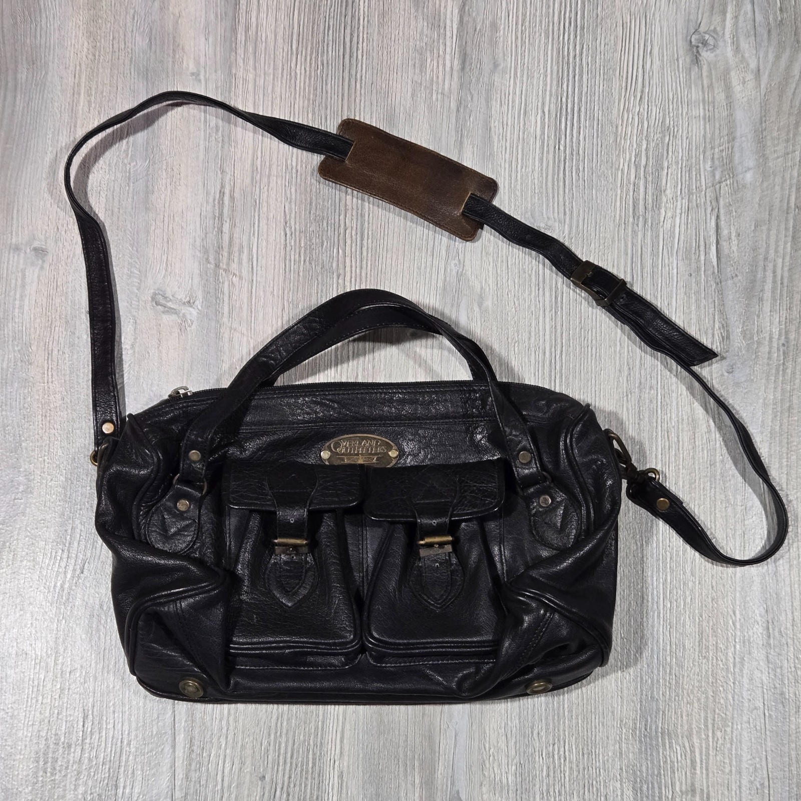 Vintage Overland Outfitters Soft Black Leather Satchel Crossbody Bag Messenger