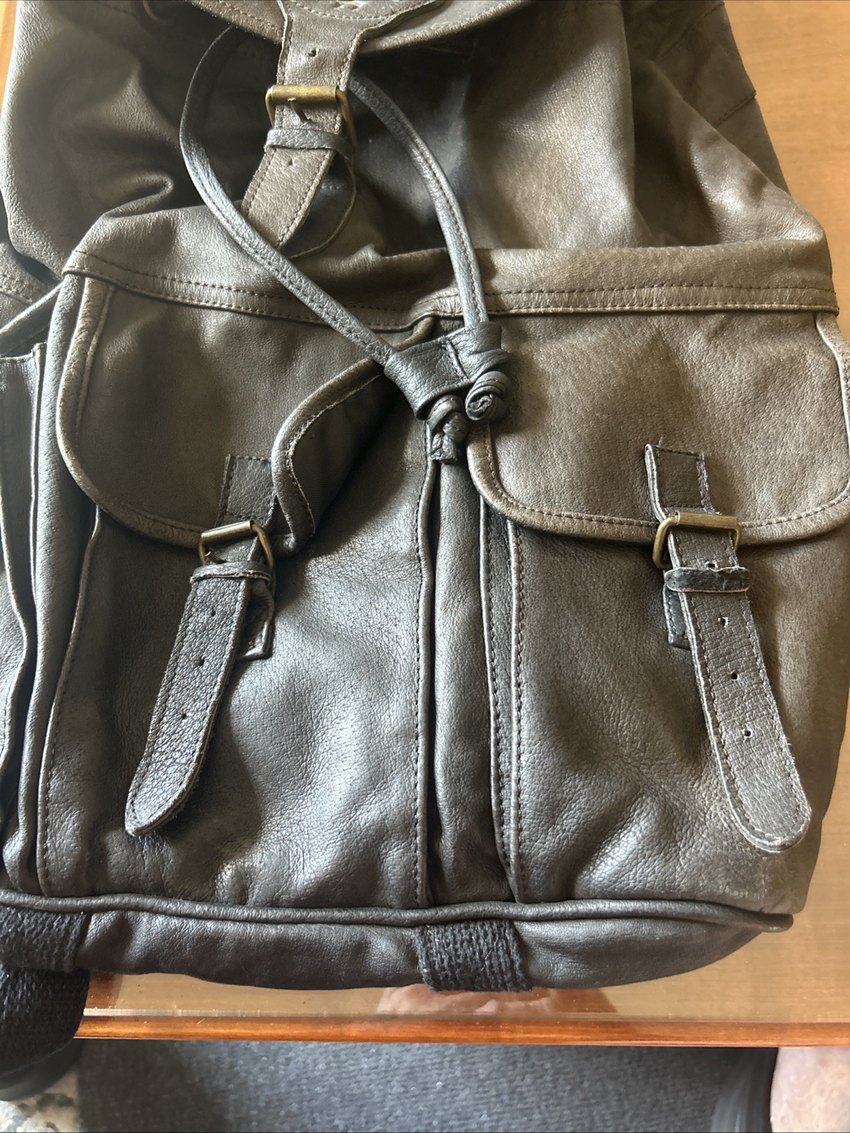 Leather Backpack Camel Cigarette Adv Dark Brown Distressed Multi Pocket Bag