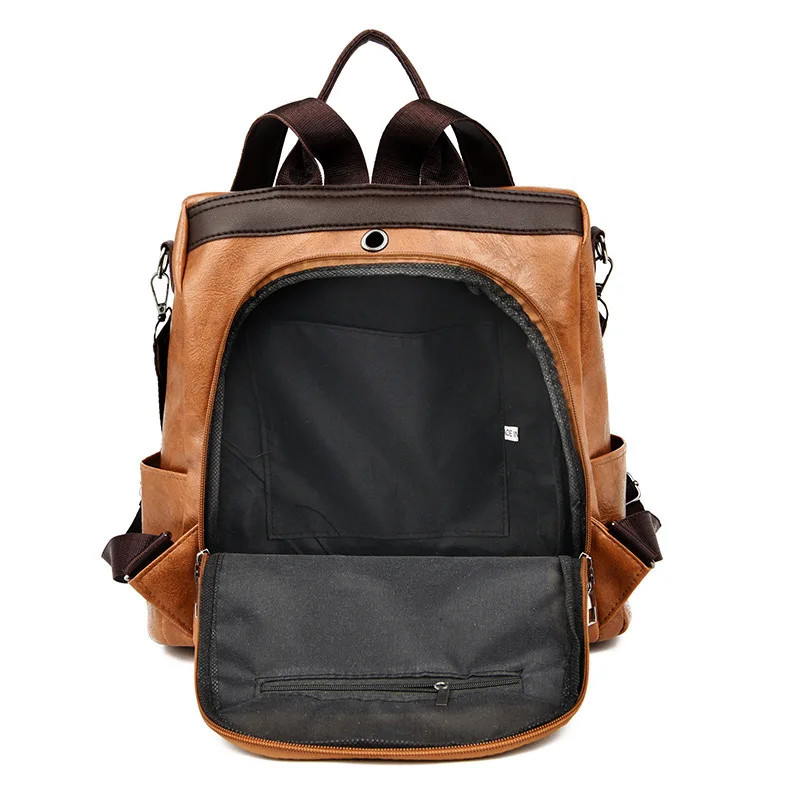 Anti Theft Backpack Faux Leather Large Capacity Travel Laptop Shoulder Bag Women
