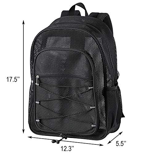 Heavy Duty Mesh Backpack, See Through College Backpack, Semi-transparent Black