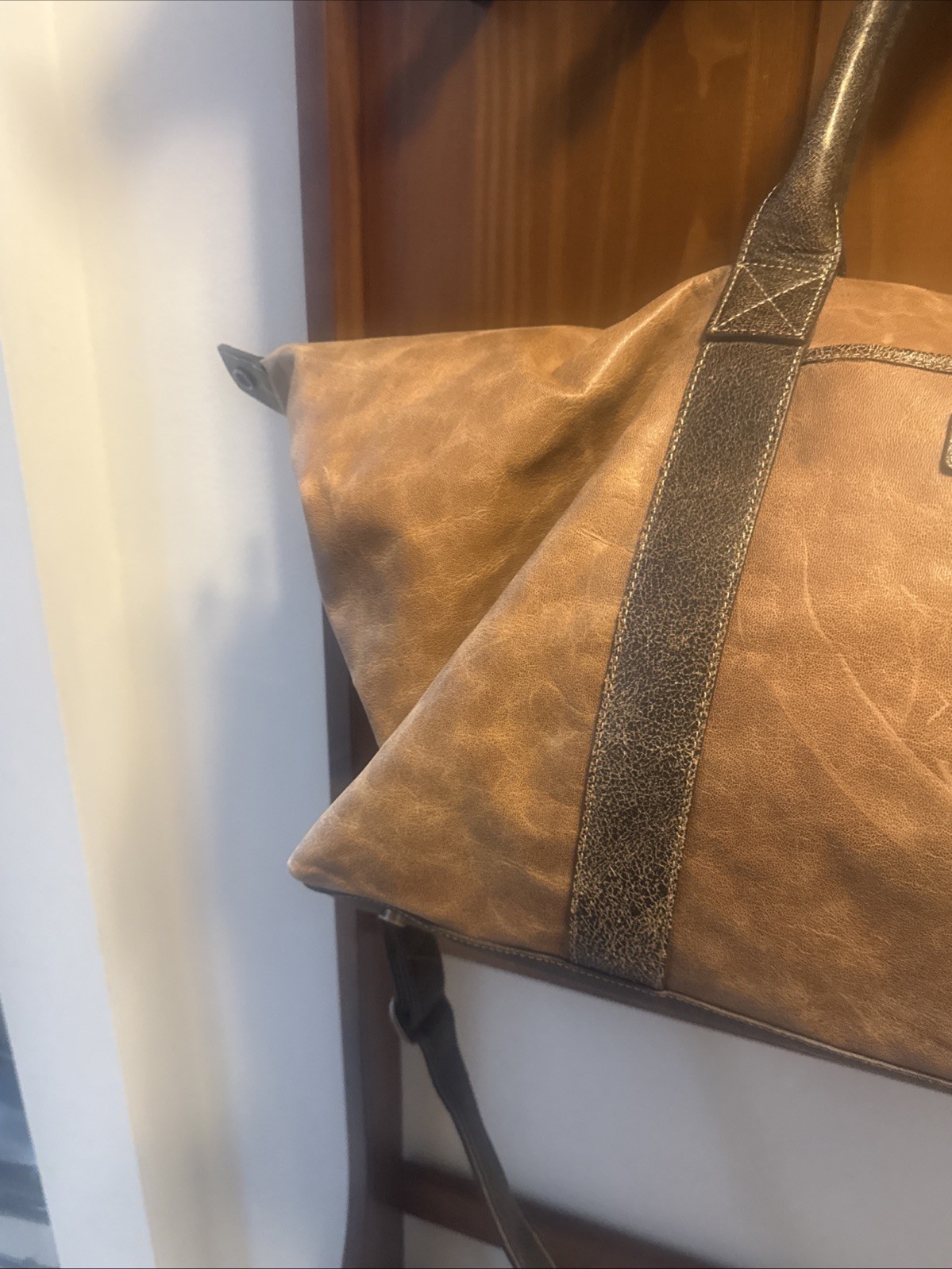 Johnston & Murphy Tan Leather Duffle Bag w/ Strap Large Rustic