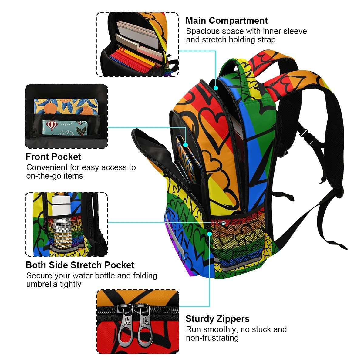 Gay Pride Rainbow Backpack Laptop School Book Bag Lightweight Daypack Bookbag…