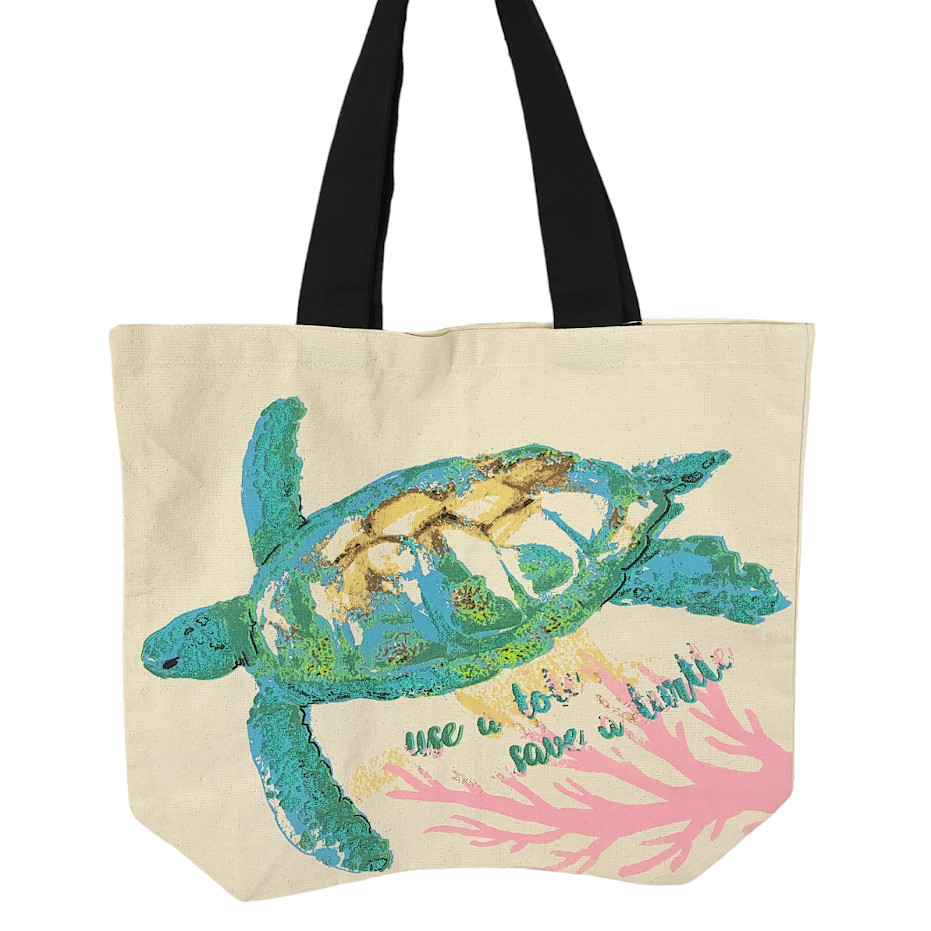 Sea Turtle Canvas Tote Bag Use A Tote Save A Turtle 100% Cotton 15×18 Inches NEW