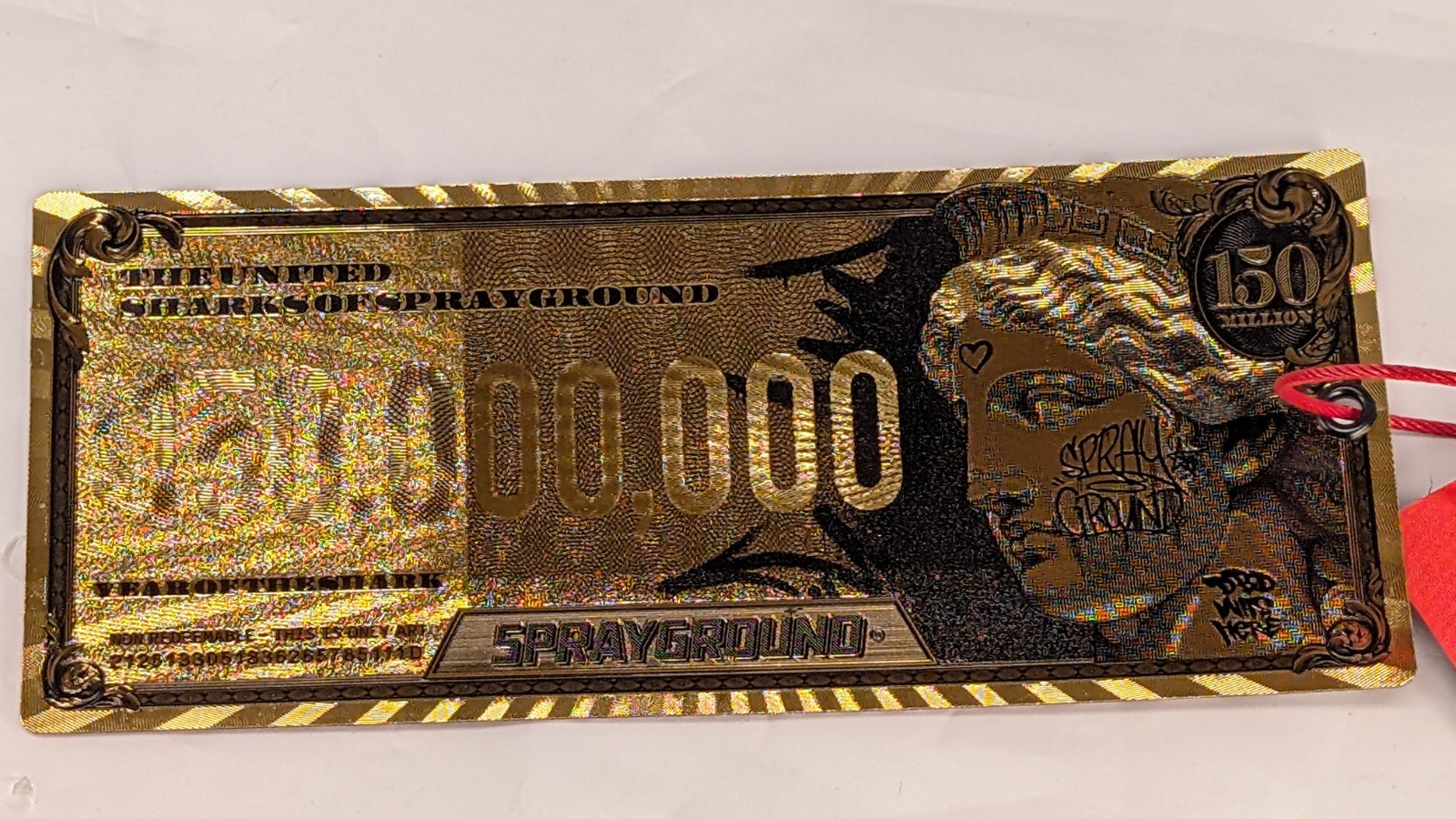 Limited Edition Sprayground $150 Million Year of the Shark Bill Tags Gold & Red