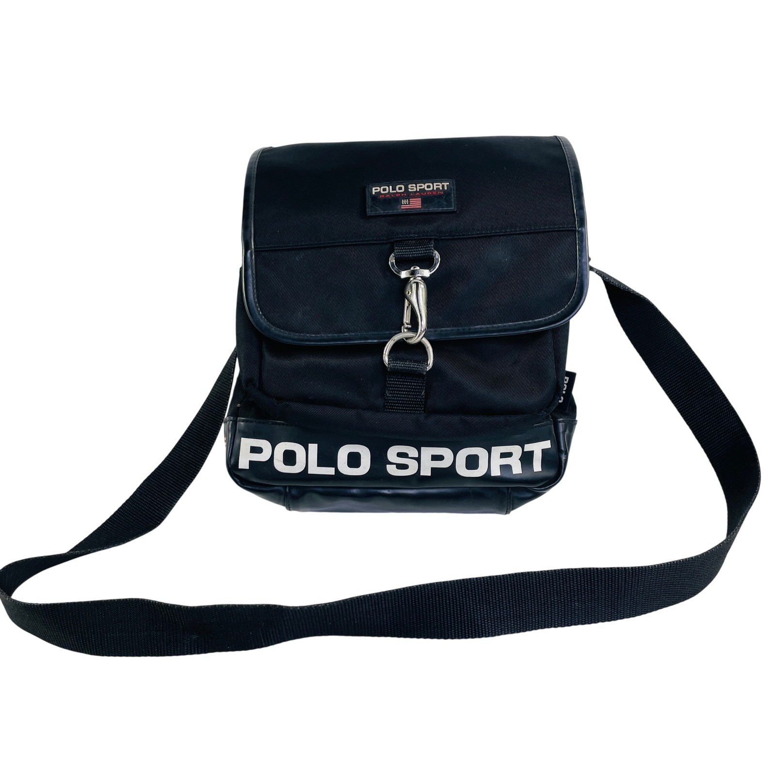 Polo Sport Ralph Lauren Messenger Bag Black Canvas Vintage Crossbody Logo Bag