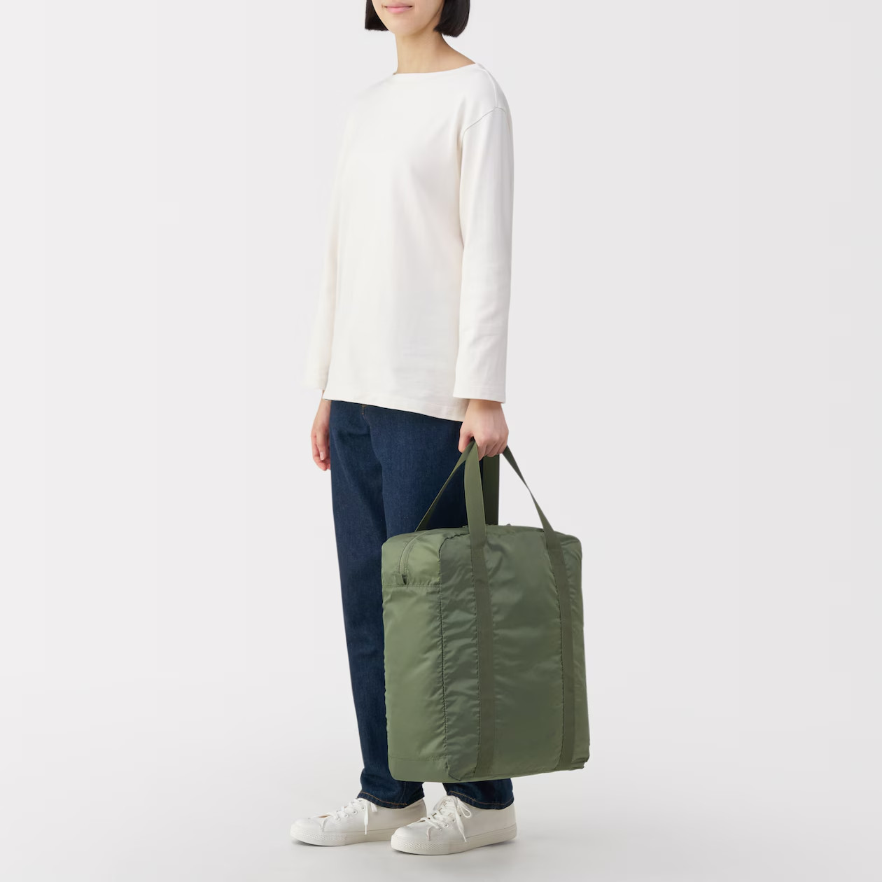 MUJI Packable Water-Repellent Vertical Boston Bag Black/Khaki/Dark Beige NWT