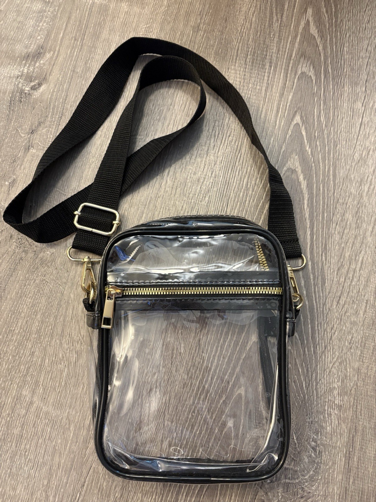 Clear Black Trim Shoulder Bag with Adjustable Strap and Zip Closure, Small