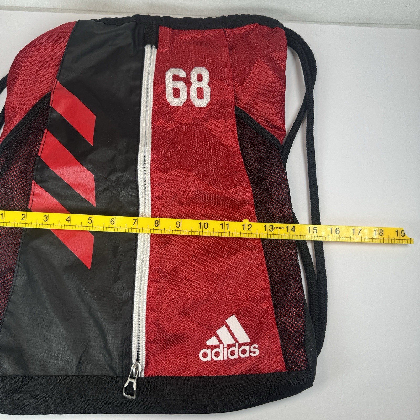 Adidas Drawstring Backpack Red Black 68 Logo Gym Sackpack Sports Bag