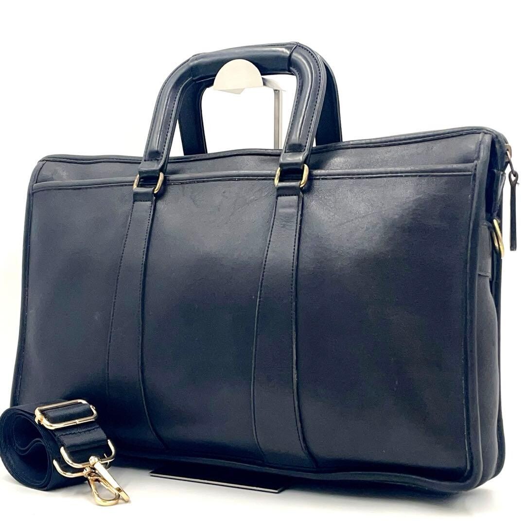 Coach Glove Tanned Leather Briefcase 2 Way Black Business Bag 5282 Men A4 PC