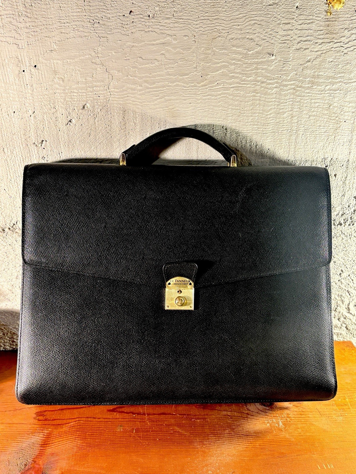 Le Tanneur Black Leather Briefcase Vintage
