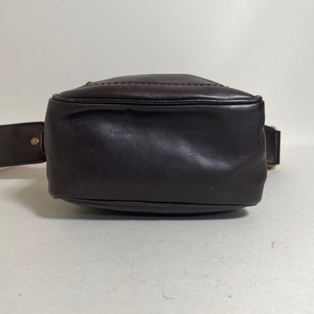 Authentic Bally Leather Dark Brown Shoulder Bag 21cm Compact Mens Bag
