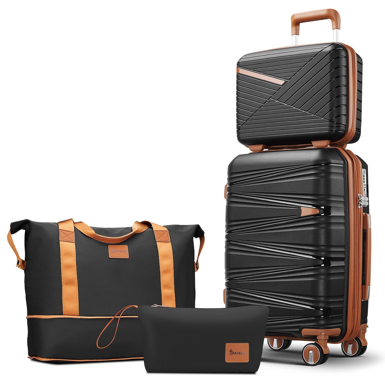 4 Piece Carry On Luggage Set 20 Inch, Expandable PP Hardshell Suitcase with D…