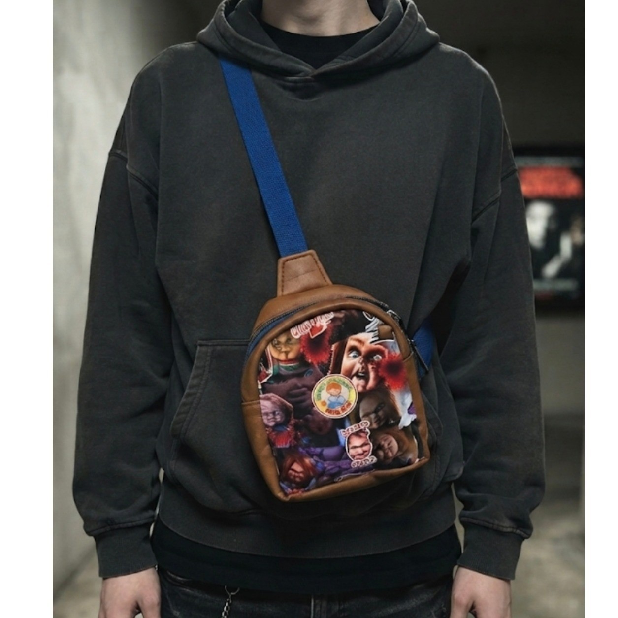 Chucky Childs Play Horror Sling Bag Brown Blue Adjustable Crossbody Mini Pack