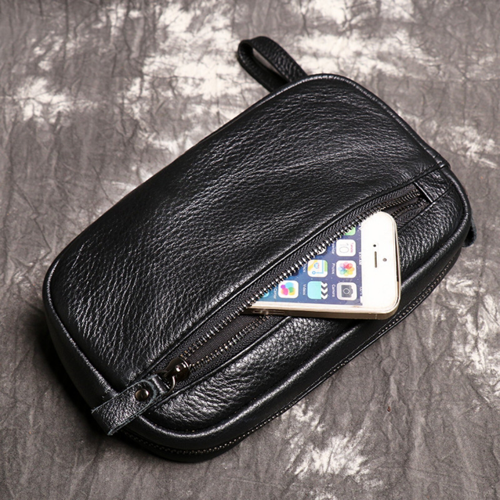 Mens Genuine Leather Wristlet Bag Travel Clutch Organizer Small Pouch Wallet